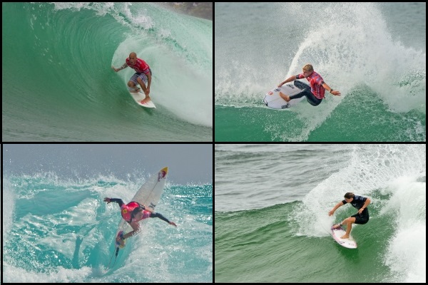 Kelly Slater, Mick Fanning, Tyler Wright and Carissa Moore (clockwise from upper left) all lead the hunt for the 2013 ASP World Titles, but there is still a lot of opportunity before the year is out!