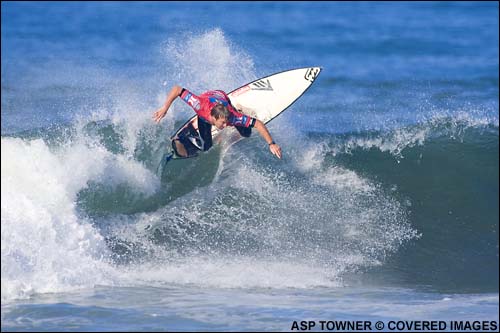 Taj Burrow was a shock elimination in Round 2 of the Boost Mobile Pro Surf Constest. Burrow was beaten by wildcard Dane Reynolds.  Photo Credit ASP Media 